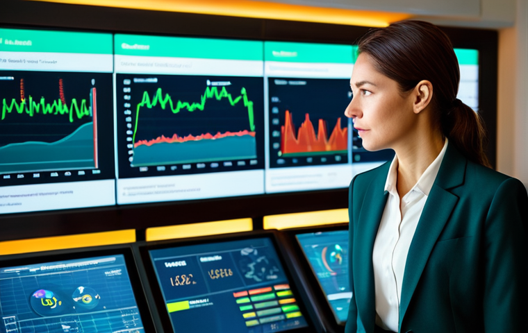 A professional female hotel manager, fully clothed in a modest, elegant business suit, stands confidently in a high-tech hotel control room. She looks at a large digital display showing real-time energy consumption data, her expression focused and capable. The control room is sleek and modern, featuring multiple screens with graphs and green indicator lights, with natural light streaming through a large window overlooking a general city skyline. Professional photography, soft lighting, vibrant colors, clean aesthetic, high resolution, safe for work, appropriate content, family-friendly, perfect anatomy, correct proportions, natural pose, well-formed hands, proper finger count, natural body proportions.
