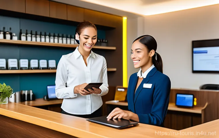 호텔 채용 과정 - A professional and confident young woman, dressed in a sharp, modern business suit, is standing in a...