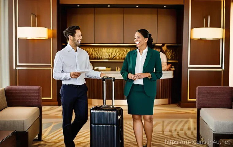 호텔 운영 관리 - **Prompt 1: Personalized Welcome in a Modern Hotel Lobby**
    "A wide shot of a brightly lit, conte...